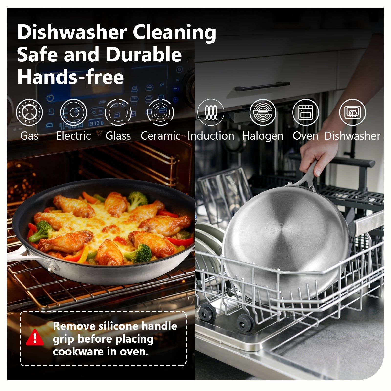 Agerma Nonstick Frying Pan | Tri-Ply Stainless Steel | Detachable Handle | Reinforced Coating | All Cooktops Compatible